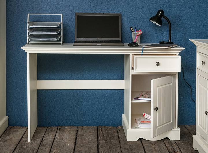 Bologna Elegant Solid Wood Pine Desk 1-Door | color white