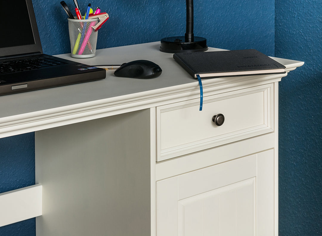 Bologna Elegant Solid Wood Pine Desk 1-Door | color white