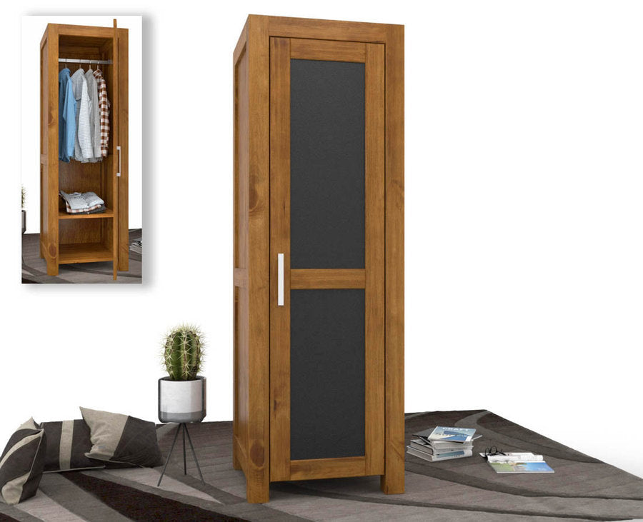 NATURA LEATHER Kleiderschrank 1-türig Birke & Leder – Kiefer Massivholz