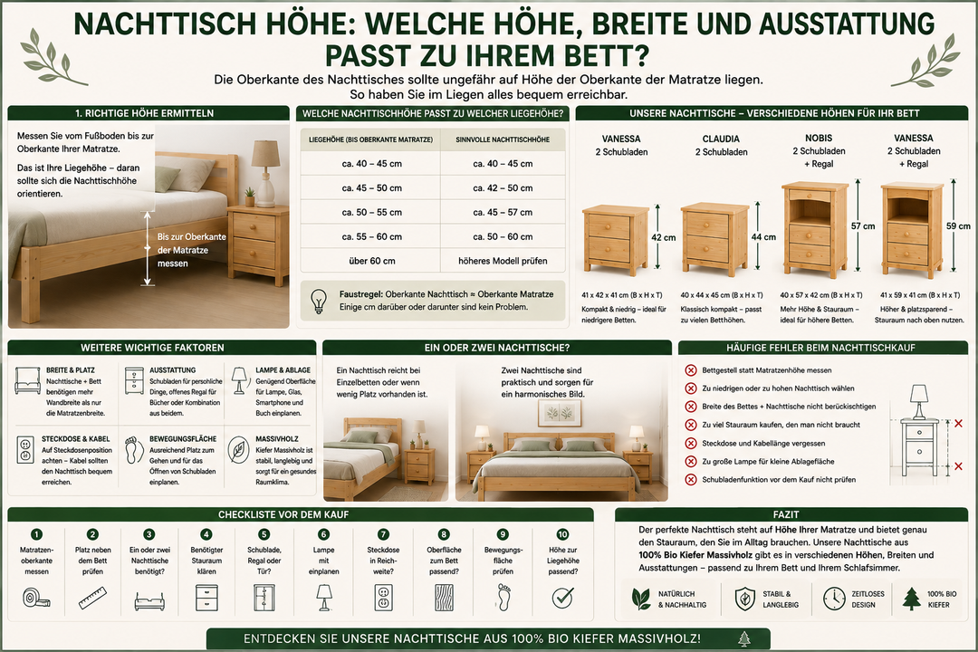 NACHTTISCH HÖHE: WELCHE HÖHE, BREITE UND AUSSTATTUNG PASST ZU IHREM BETT?