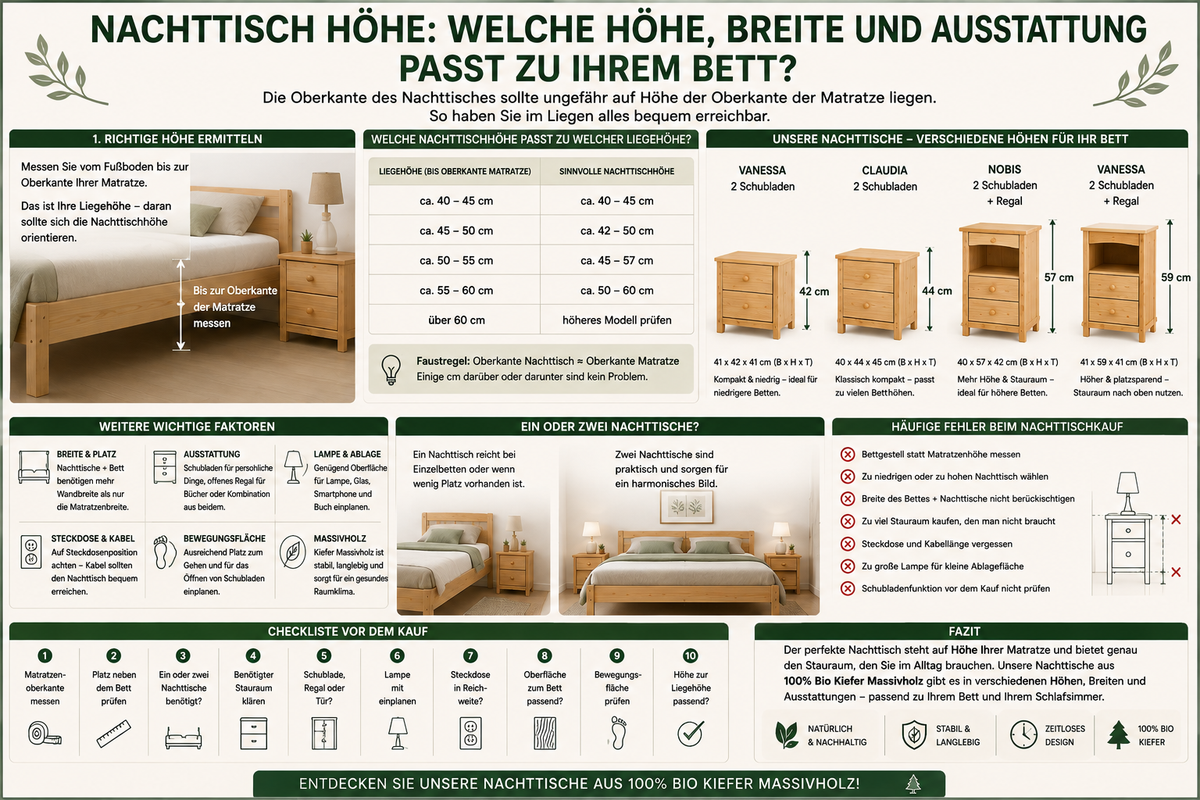 NACHTTISCH HÖHE: WELCHE HÖHE, BREITE UND AUSSTATTUNG PASST ZU IHREM BETT?