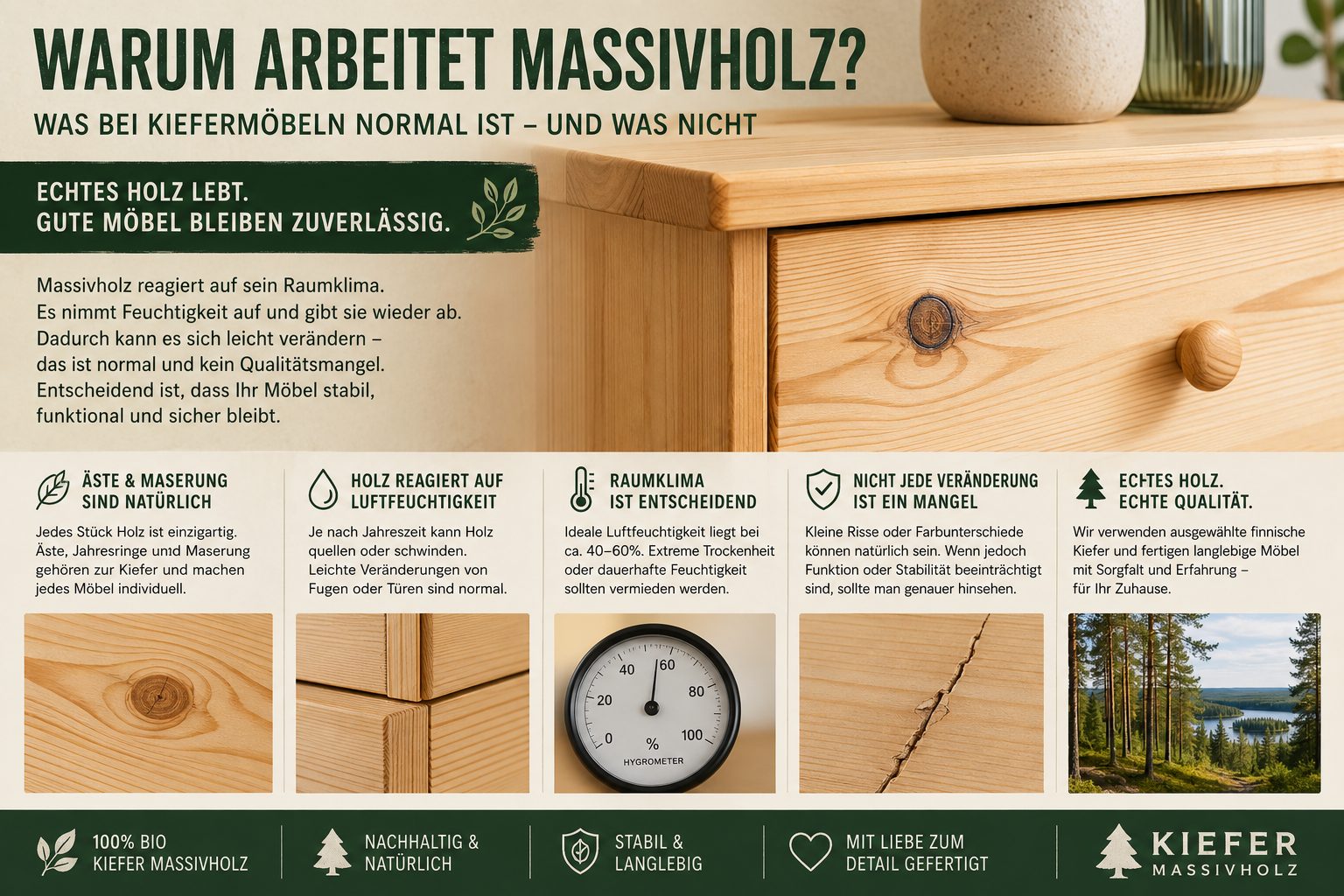 WARUM ARBEITET MASSIVHOLZ? WAS BEI KIEFERMÖBELN NORMAL IST – UND WAS NICHT