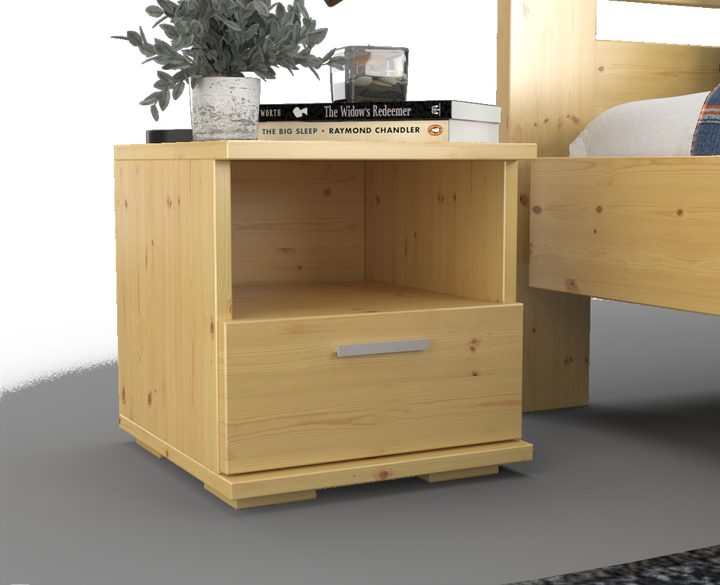 Nobis pine solid wood bedside table nightstand | 1 drawer and 1 shelf | 100% organic pine
