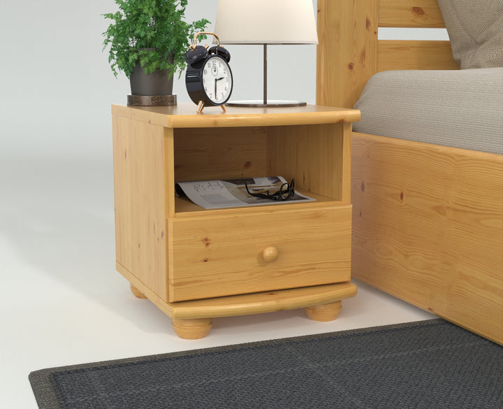 Claudia pine solid wood bedside table nightstand | 1 drawer and 1 shelf | 100% organic pine