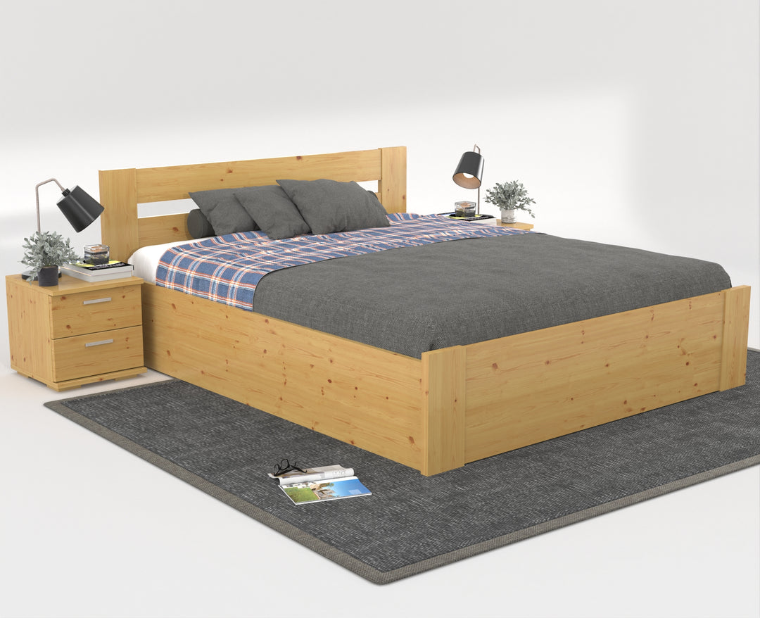 Nobis Kieferbett mit Bettkasten | Massivholz | Naturholz | 100% Bio-Bett inkl. Lattenrost