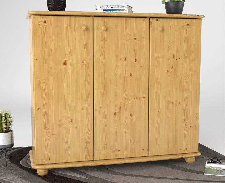 Anika Kommode Sideboard 110er | Anrichte | 3-Türig mit Regalfächer | 100% Bio Kiefer Massivholz