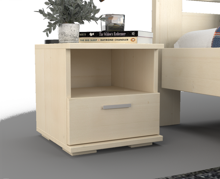 Nobis pine solid wood bedside table nightstand | 1 drawer and 1 shelf | 100% organic pine