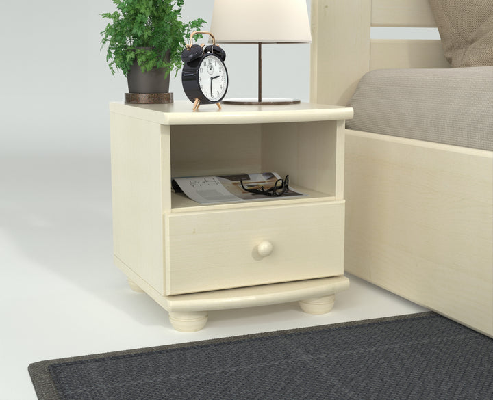 Claudia pine solid wood bedside table nightstand | 1 drawer and 1 shelf | 100% organic pine