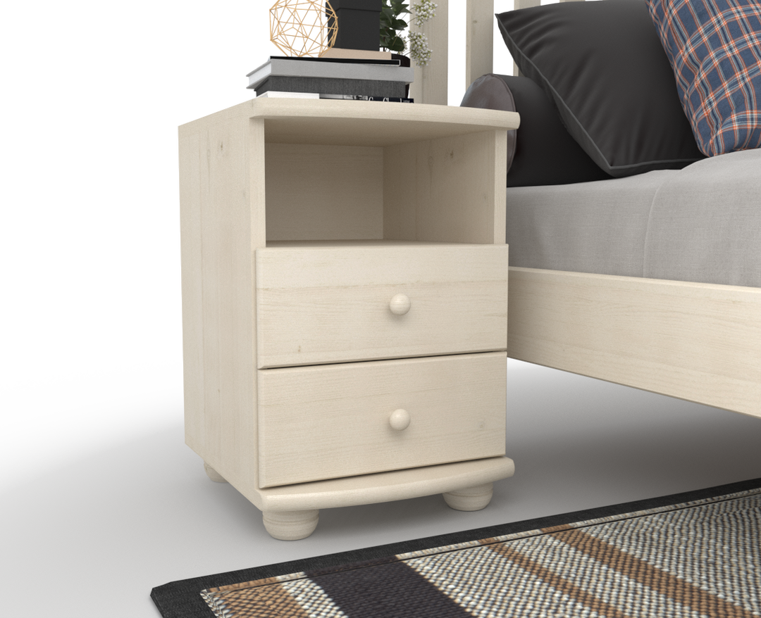 Claudia pine solid wood bedside table nightstand | 2 drawers and 1 shelf | 100% organic pine