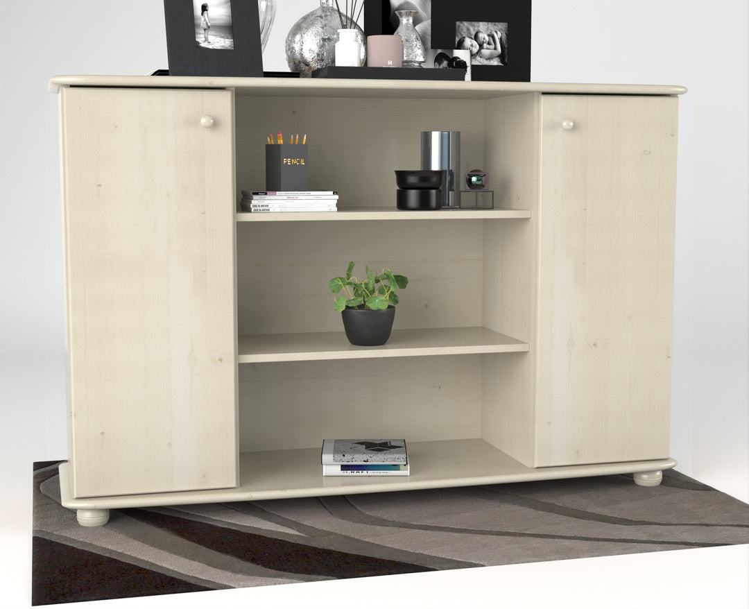 Anika Kommode | Sideboard | Anrichte | 2-Türig | Mitte offene Regale | 100% Bio Kiefer Massivholz