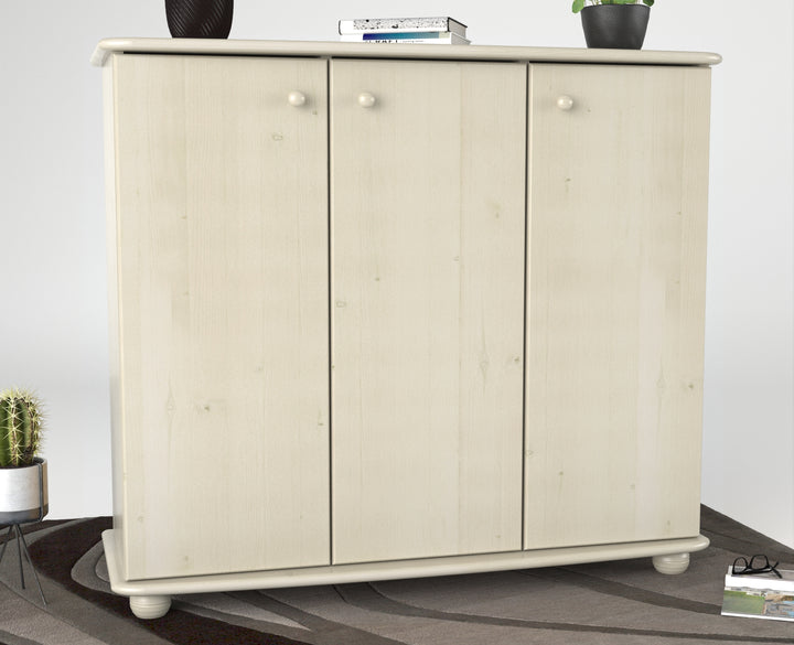 Anika Kommode Sideboard 110er | Anrichte | 3-Türig mit Regalfächer | 100% Bio Kiefer Massivholz