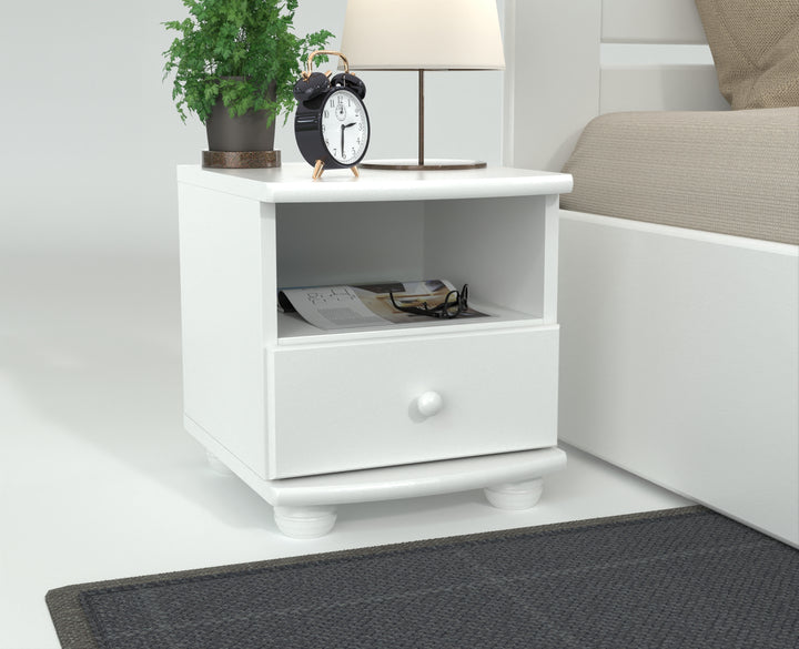 Claudia pine solid wood bedside table nightstand | 1 drawer and 1 shelf | 100% organic pine