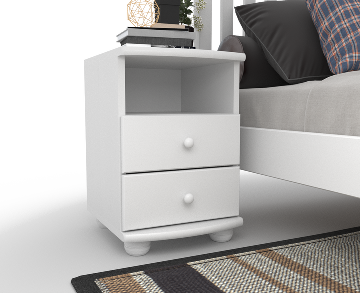Claudia pine solid wood bedside table nightstand | 2 drawers and 1 shelf | 100% organic pine