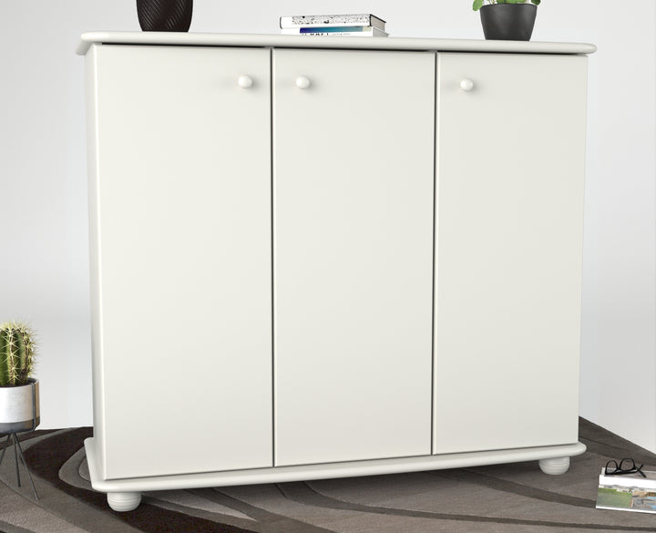 Anika Kommode Sideboard 110er | Anrichte | 3-Türig mit Regalfächer | 100% Bio Kiefer Massivholz