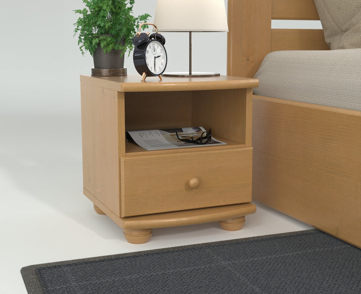 Claudia pine solid wood bedside table nightstand | 1 drawer and 1 shelf | 100% organic pine