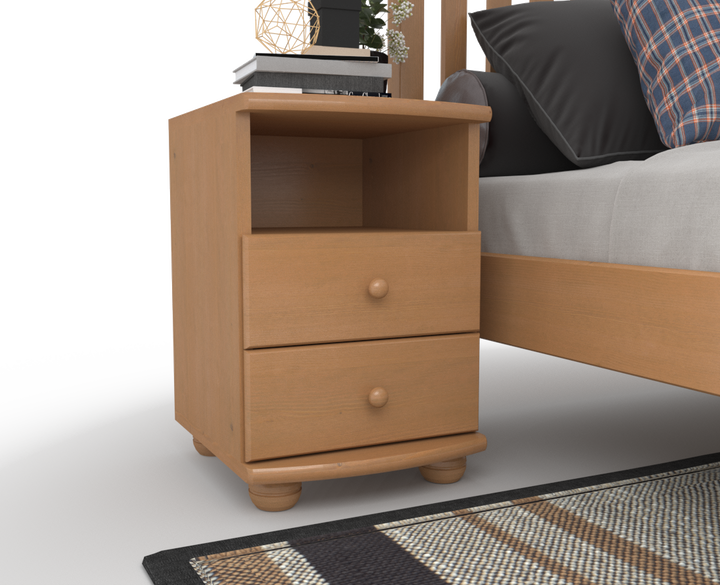 Claudia pine solid wood bedside table nightstand | 2 drawers and 1 shelf | 100% organic pine
