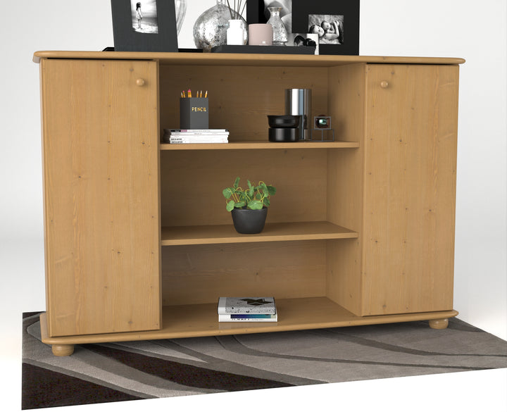 Anika Kommode | Sideboard | Anrichte | 2-Türig | Mitte offene Regale | 100% Bio Kiefer Massivholz