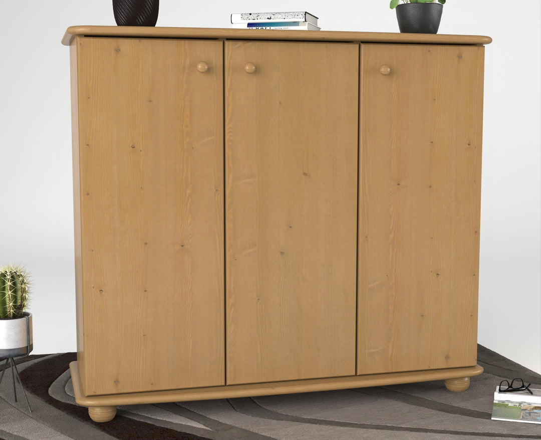 Anika Kommode Sideboard 110er | Anrichte | 3-Türig mit Regalfächer | 100% Bio Kiefer Massivholz