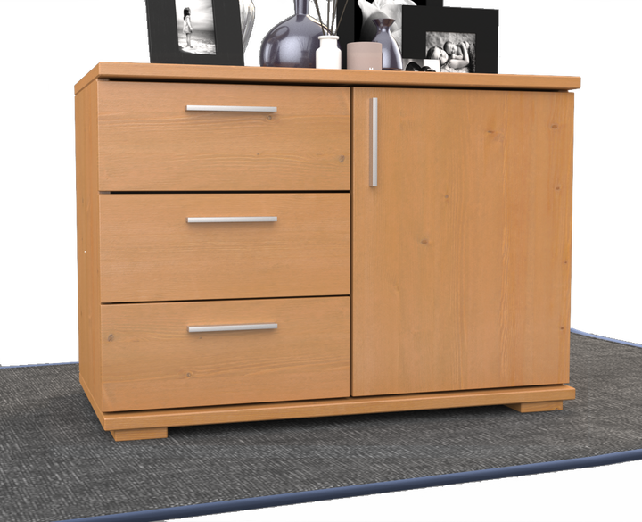 Nobis chest of drawers sideboard 1-door 3 drawers 100% solid organic pine wood