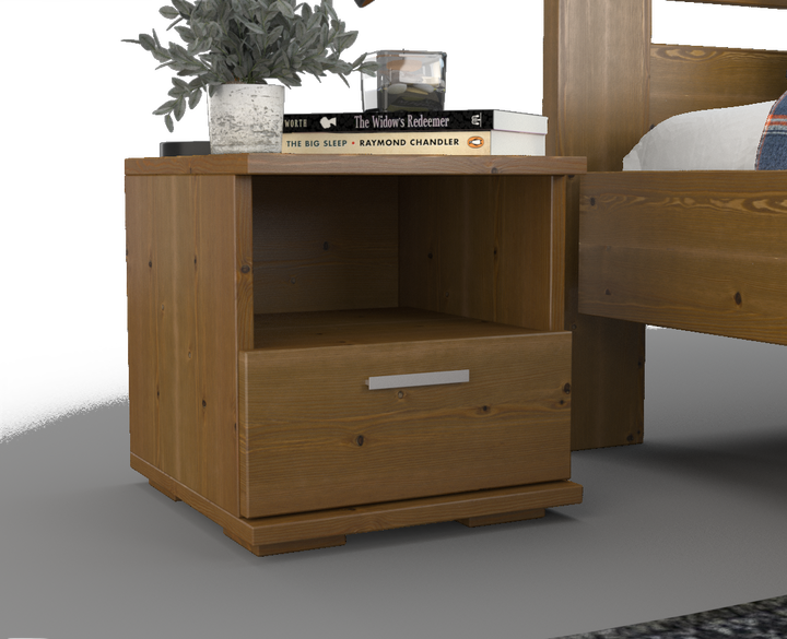 Nobis pine solid wood bedside table nightstand | 1 drawer and 1 shelf | 100% organic pine