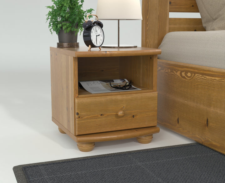 Claudia pine solid wood bedside table nightstand | 1 drawer and 1 shelf | 100% organic pine