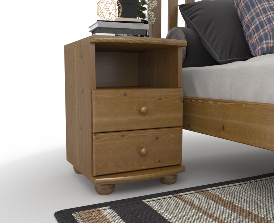 Claudia pine solid wood bedside table nightstand | 2 drawers and 1 shelf | 100% organic pine