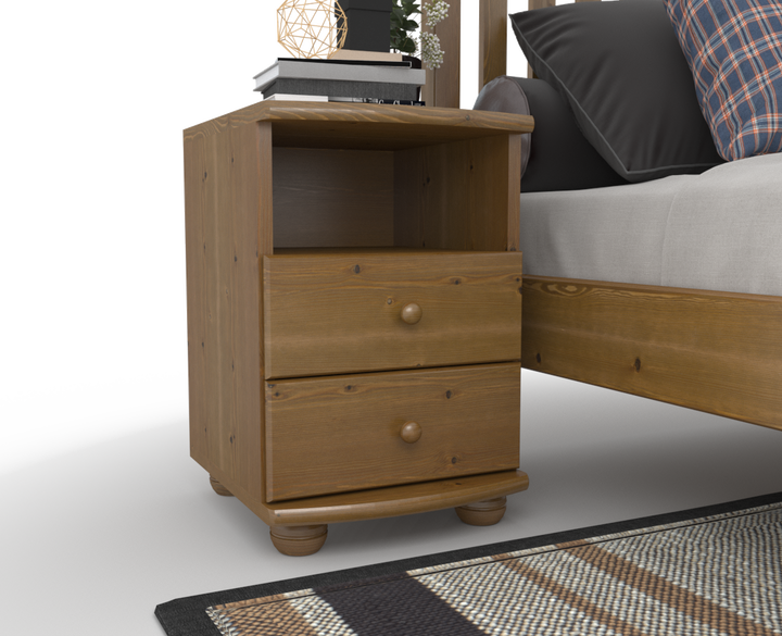 Claudia pine solid wood bedside table nightstand | 2 drawers and 1 shelf | 100% organic pine