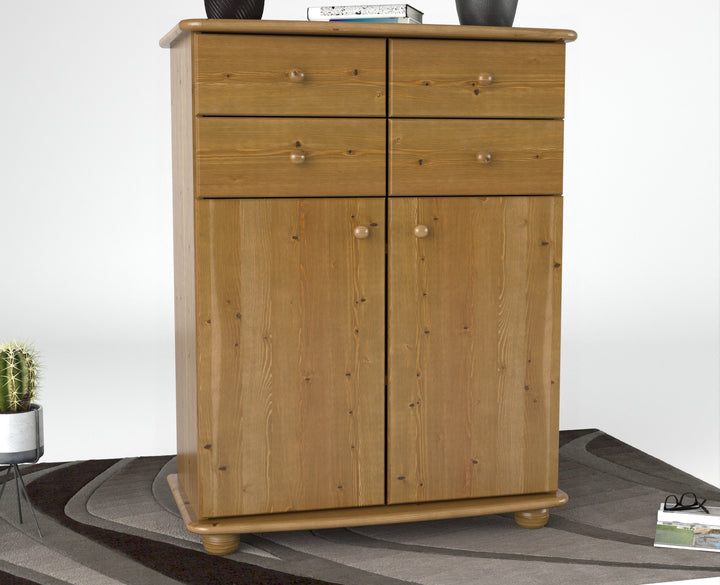 Anika Kommode Sideboard | Anrichte | 2-Türig | 4 Schubladen | 100% Bio Kiefer Massivholz