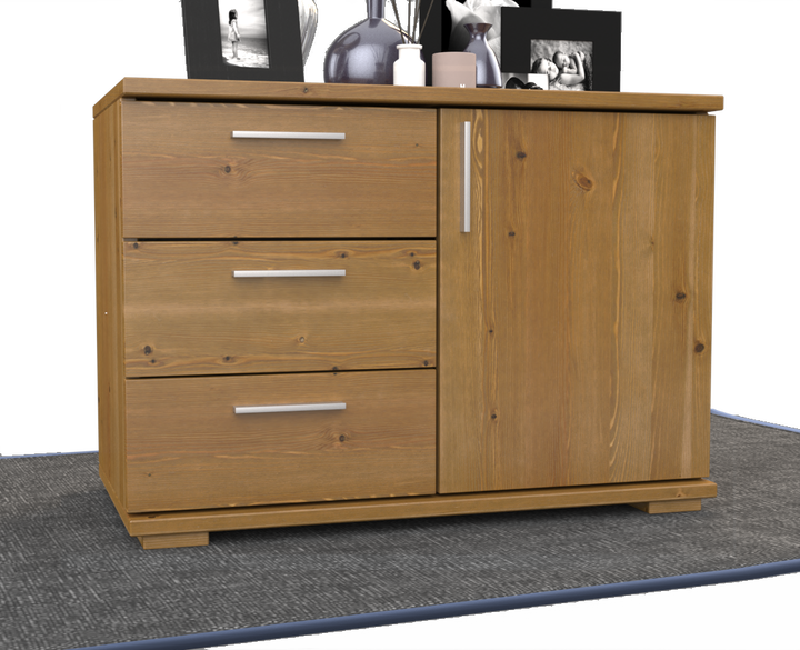 Nobis Kommode Sideboard 1-Türig 3 Schubladen 100% Bio Kiefer Massivholz