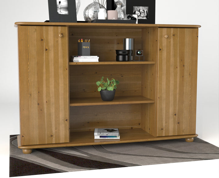 Anika Kommode | Sideboard | Anrichte | 2-Türig | Mitte offene Regale | 100% Bio Kiefer Massivholz