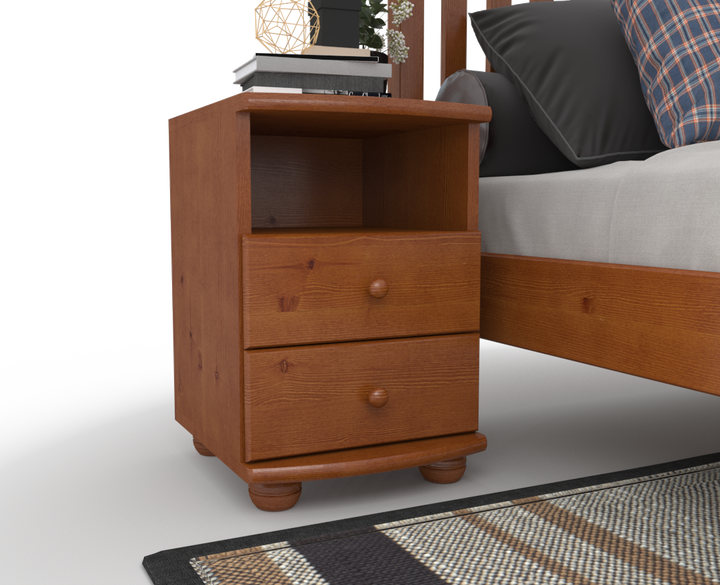 Claudia pine solid wood bedside table nightstand | 2 drawers and 1 shelf | 100% organic pine