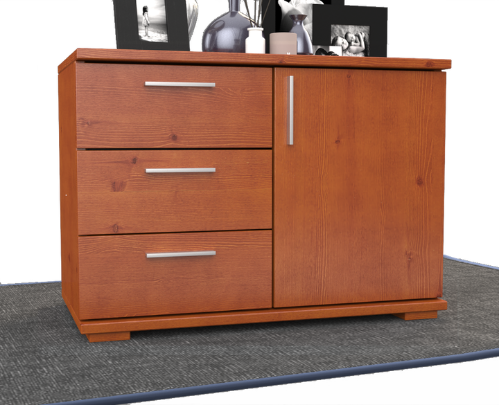 Nobis chest of drawers sideboard 1-door 3 drawers 100% solid organic pine wood