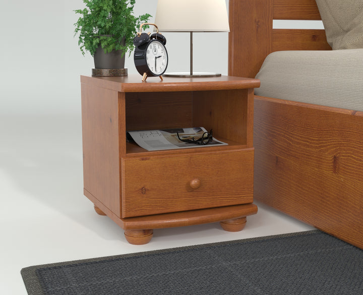 Claudia pine solid wood bedside table nightstand | 1 drawer and 1 shelf | 100% organic pine