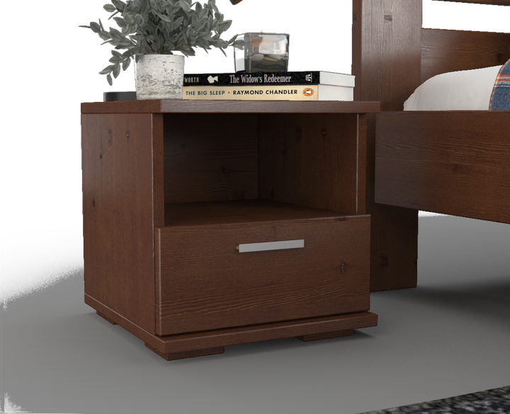 Nobis pine solid wood bedside table nightstand | 1 drawer and 1 shelf | 100% organic pine
