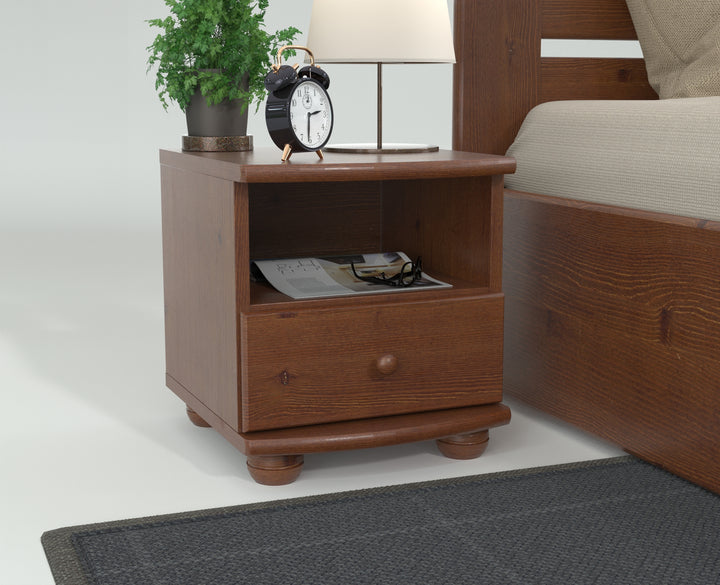 Claudia pine solid wood bedside table nightstand | 1 drawer and 1 shelf | 100% organic pine
