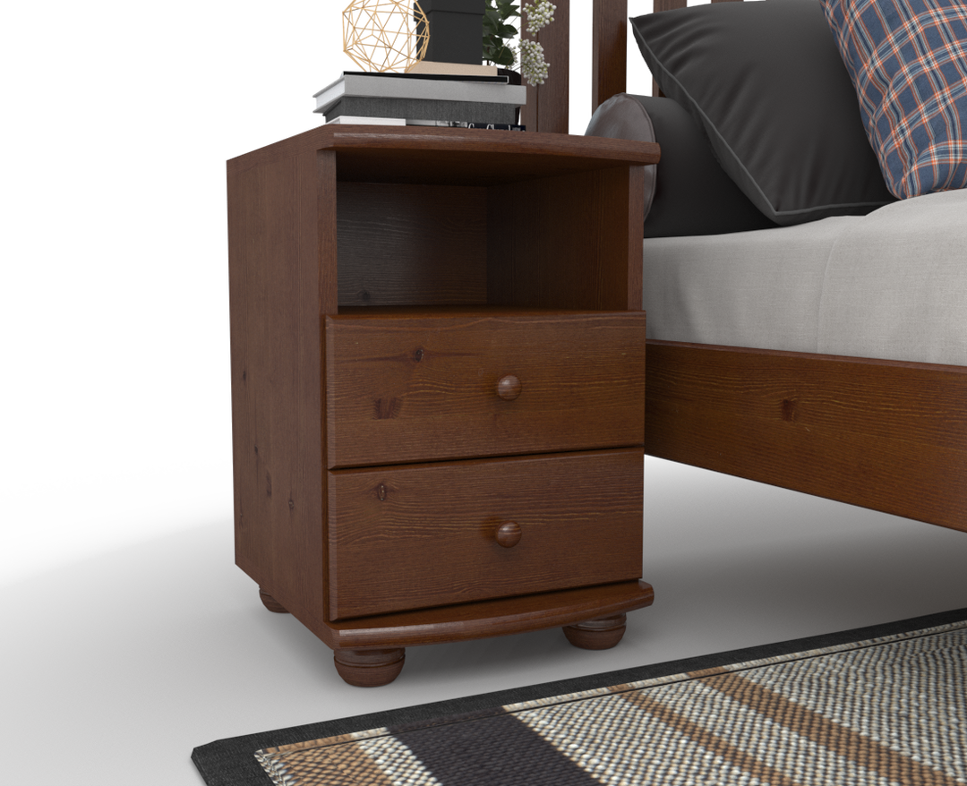 Claudia pine solid wood bedside table nightstand | 2 drawers and 1 shelf | 100% organic pine