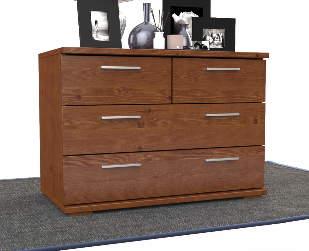 Nobis Kommode Sideboard | Anrichte | 4-Schubladen | 57cm hoch | 100% Bio Kiefer Massivholz