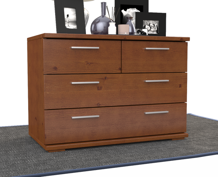 Nobis Kommode Sideboard | Anrichte | 4-Schubladen | 57cm hoch | 100% Bio Kiefer Massivholz