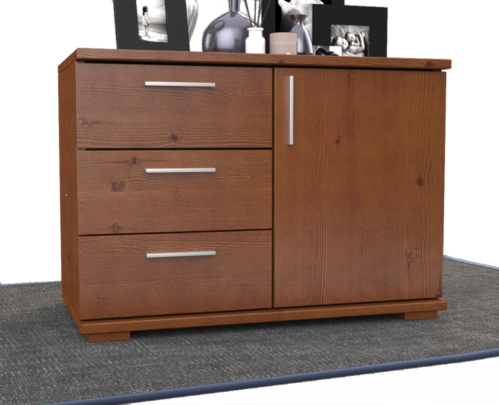 Nobis Kommode Sideboard 1-Türig 3 Schubladen 100% Bio Kiefer Massivholz