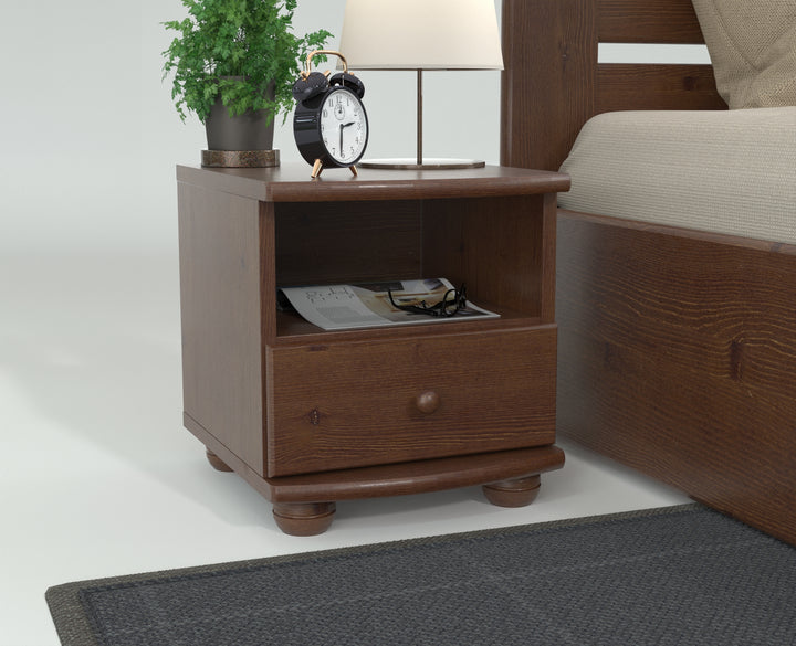 Claudia pine solid wood bedside table nightstand | 1 drawer and 1 shelf | 100% organic pine