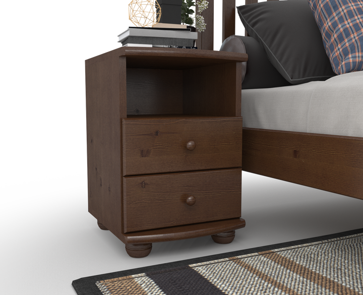 Claudia pine solid wood bedside table nightstand | 2 drawers and 1 shelf | 100% organic pine