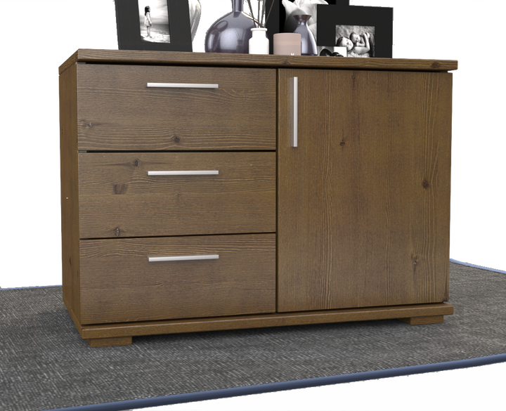 Nobis Kommode Sideboard 1-Türig 3 Schubladen 100% Bio Kiefer Massivholz