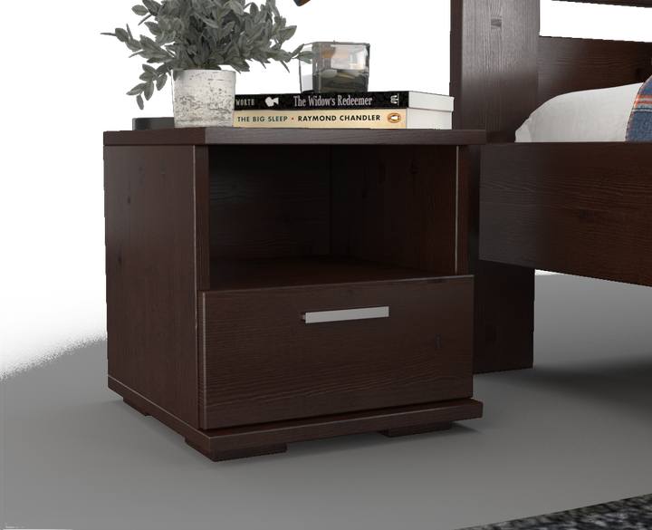 Nobis pine solid wood bedside table nightstand | 1 drawer and 1 shelf | 100% organic pine