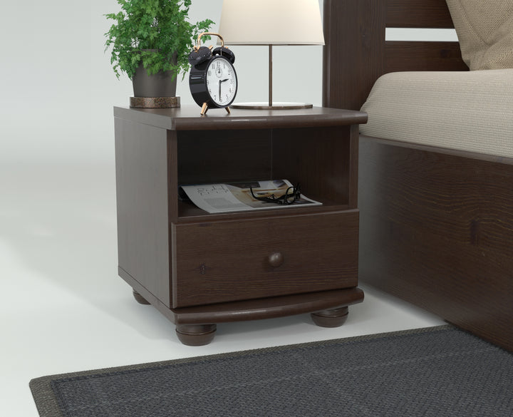 Claudia pine solid wood bedside table nightstand | 1 drawer and 1 shelf | 100% organic pine