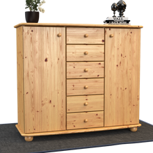 Anika Kommode Bio Kiefer Massivholz | 2-Türig Sideboard mit 6 Schubladen