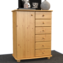 Anika Kommode Sideboard | Anrichte | 6-Schubladen | 1-Türig | 100% Bio Kiefer Massivholz