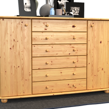 Anika Kommode XL Sideboard | Anrichte | 2-Türig | 6-Schubladen | 100% Bio Kiefer Massivholz
