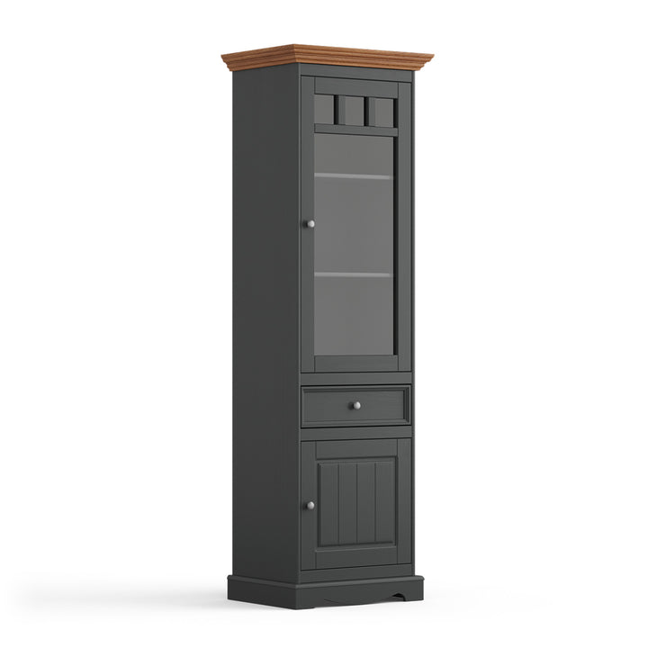 Bologna Elegant solid wood pine display cabinet 1 door | Color graphite - oak