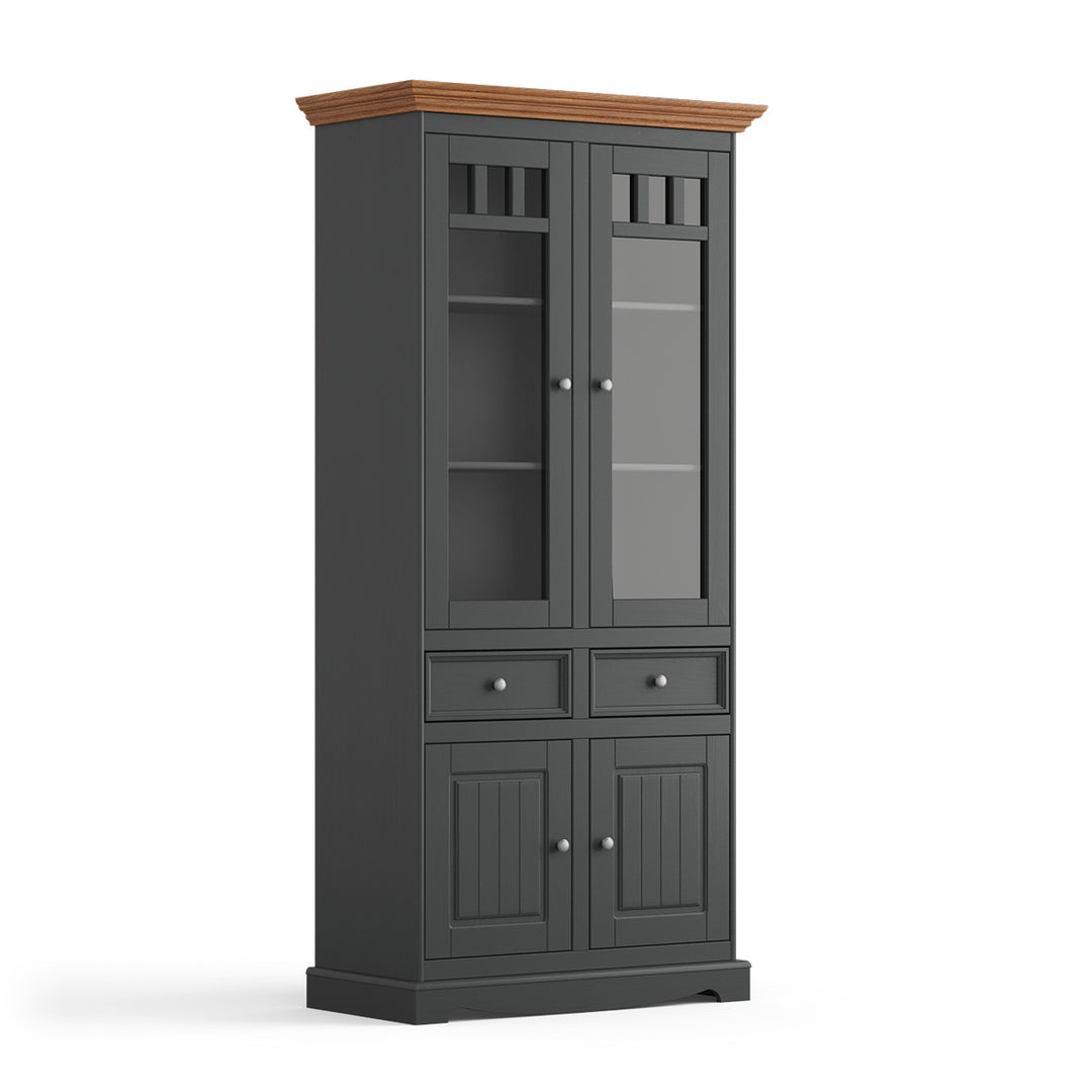 Bologna Elegant Solid Wood Pine Display Cabinet 2D | Color graphite - oak