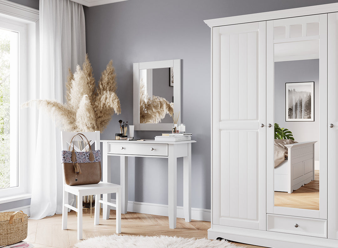 Bologna Elegant Solid Wood Pine Wardrobe Mirror Cabinet 3D | color white